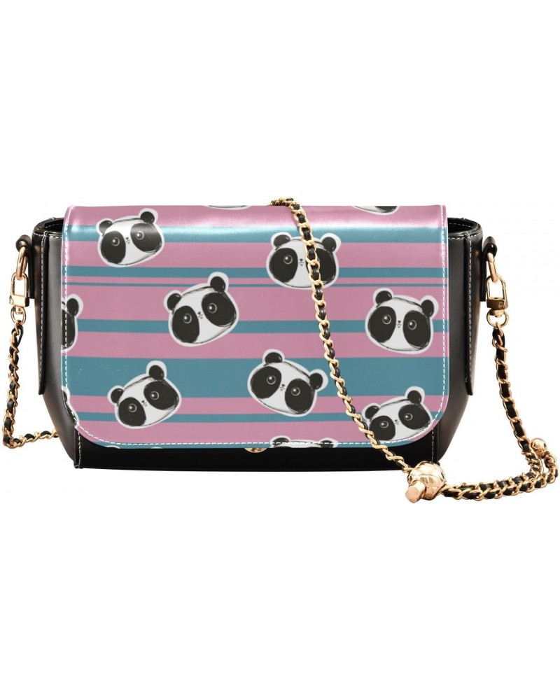 Cute Panda Striped Pink Blue Small Black Crossbody Purse for Women Black Bags with Credit Card Slots Sling Bag $16.00 Crossbo...