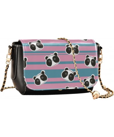 Cute Panda Striped Pink Blue Small Black Crossbody Purse for Women Black Bags with Credit Card Slots Sling Bag $16.00 Crossbo...