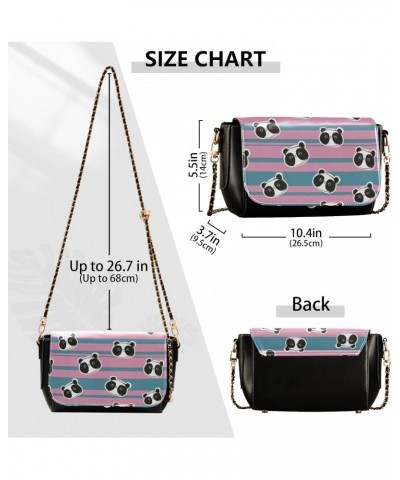 Cute Panda Striped Pink Blue Small Black Crossbody Purse for Women Black Bags with Credit Card Slots Sling Bag $16.00 Crossbo...