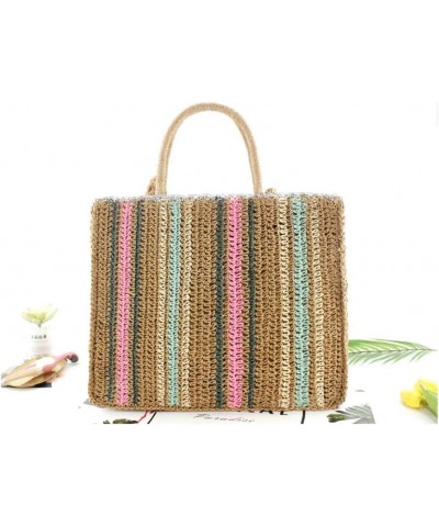 Fashion Women Straw Zipper Tote Bag Summer Beach Colorful Shoulder Bag with Woven Shoulder Strap $20.81 Totes