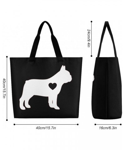 Love Frech Bulldog Shoulder Shopping Bag Fashion Tote Bag Commuter Bags for Women $8.80 Totes