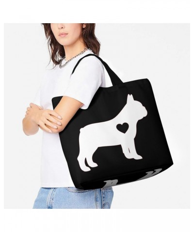 Love Frech Bulldog Shoulder Shopping Bag Fashion Tote Bag Commuter Bags for Women $8.80 Totes