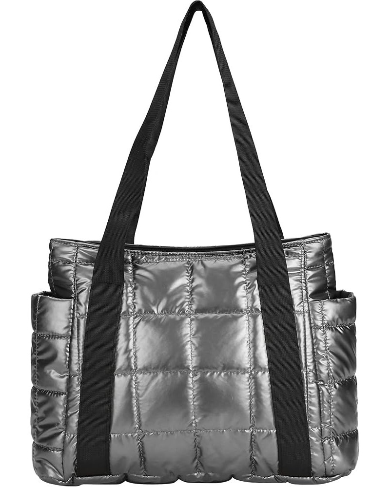 Puffer Tote Bag for Women Quilted Shoulder Bag Large Down Cotton Soft Padded Handbag Gray $13.20 Totes