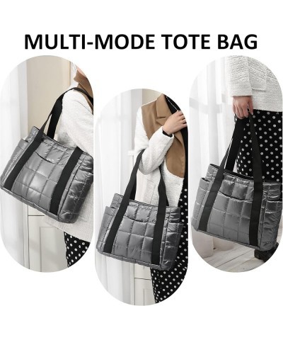 Puffer Tote Bag for Women Quilted Shoulder Bag Large Down Cotton Soft Padded Handbag Gray $13.20 Totes