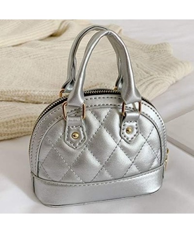 Patent Leather Top Handle Tote Bag Mini Zip Around Dome Shoulder Bag Shell Shape Cross Body Handbag Purse Satchel B-silver $1...