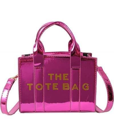 The Tote Bag for Women, Cute Mini Tote Bag Trendy Shining Leather Top Handle Crossbody Handbags Rose Red $15.65 Totes