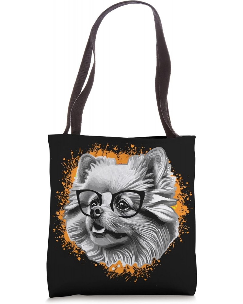 Cute Pomeranian Dog Wearing Nerd Glasses Funny Gray Pop Art Tote Bag $14.12 Totes