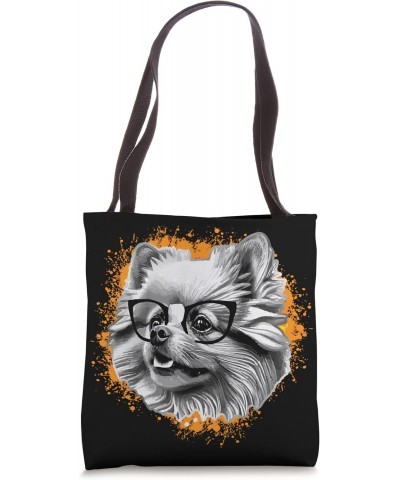 Cute Pomeranian Dog Wearing Nerd Glasses Funny Gray Pop Art Tote Bag $14.12 Totes