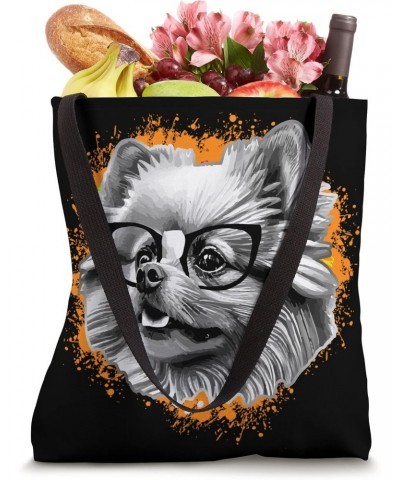 Cute Pomeranian Dog Wearing Nerd Glasses Funny Gray Pop Art Tote Bag $14.12 Totes