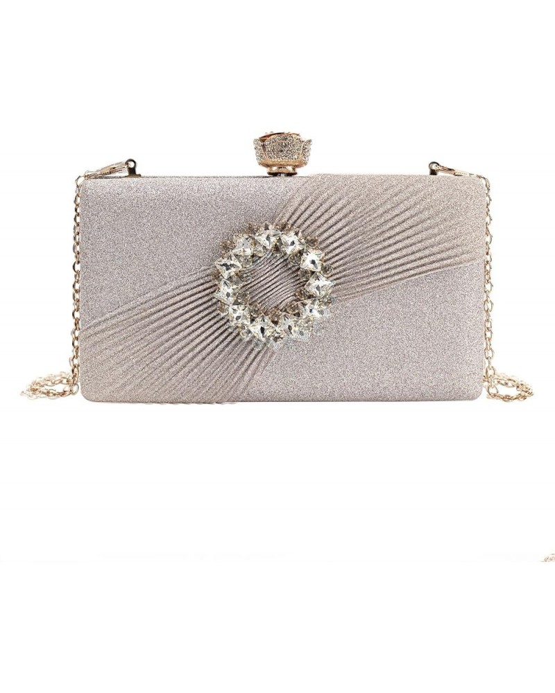 Women Mini Evening Clutch Handbag Chain Strap Cross body Bag Pleated Silver $17.84 Evening Bags