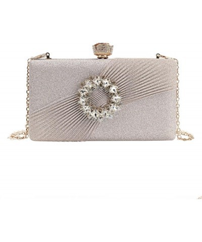 Women Mini Evening Clutch Handbag Chain Strap Cross body Bag Pleated Silver $17.84 Evening Bags