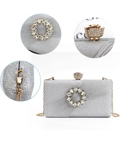 Women Mini Evening Clutch Handbag Chain Strap Cross body Bag Pleated Silver $17.84 Evening Bags