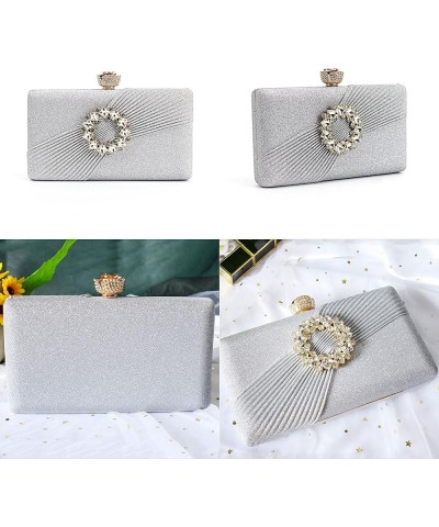 Women Mini Evening Clutch Handbag Chain Strap Cross body Bag Pleated Silver $17.84 Evening Bags