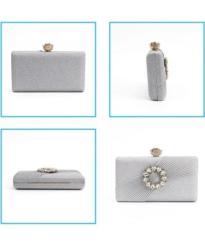 Women Mini Evening Clutch Handbag Chain Strap Cross body Bag Pleated Silver $17.84 Evening Bags