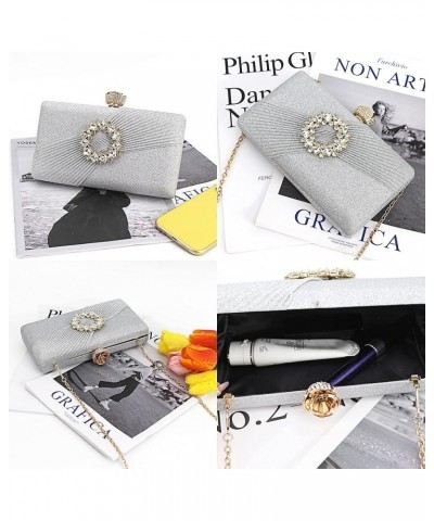 Women Mini Evening Clutch Handbag Chain Strap Cross body Bag Pleated Silver $17.84 Evening Bags