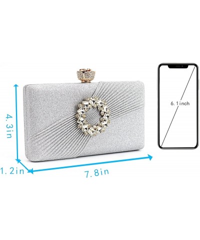 Women Mini Evening Clutch Handbag Chain Strap Cross body Bag Pleated Silver $17.84 Evening Bags