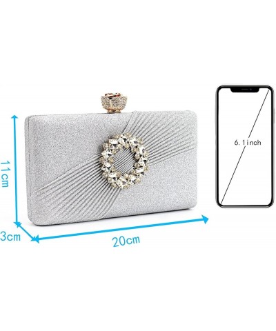 Women Mini Evening Clutch Handbag Chain Strap Cross body Bag Pleated Silver $17.84 Evening Bags