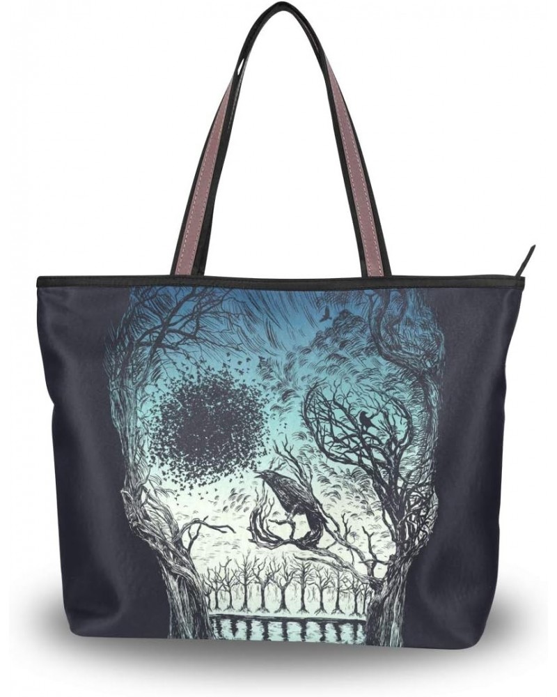 Women Tote Shoulder Bag Abstract Skull Trees Handbag $19.43 Shoulder Bags