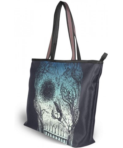 Women Tote Shoulder Bag Abstract Skull Trees Handbag $19.43 Shoulder Bags