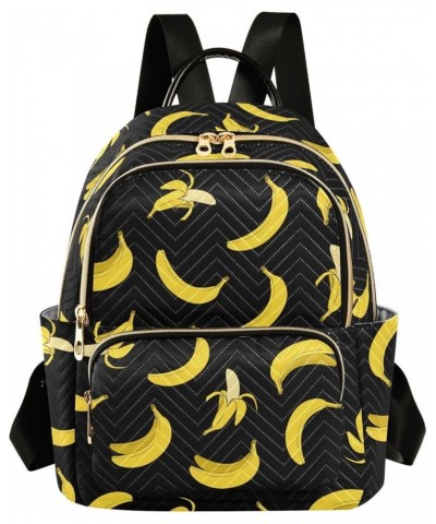 Cartoon Bananas Black Quilted Backpack for Women Travel Bags Shoulder Bag Purse for Nurse Daily Work S Small $12.40 Backpacks