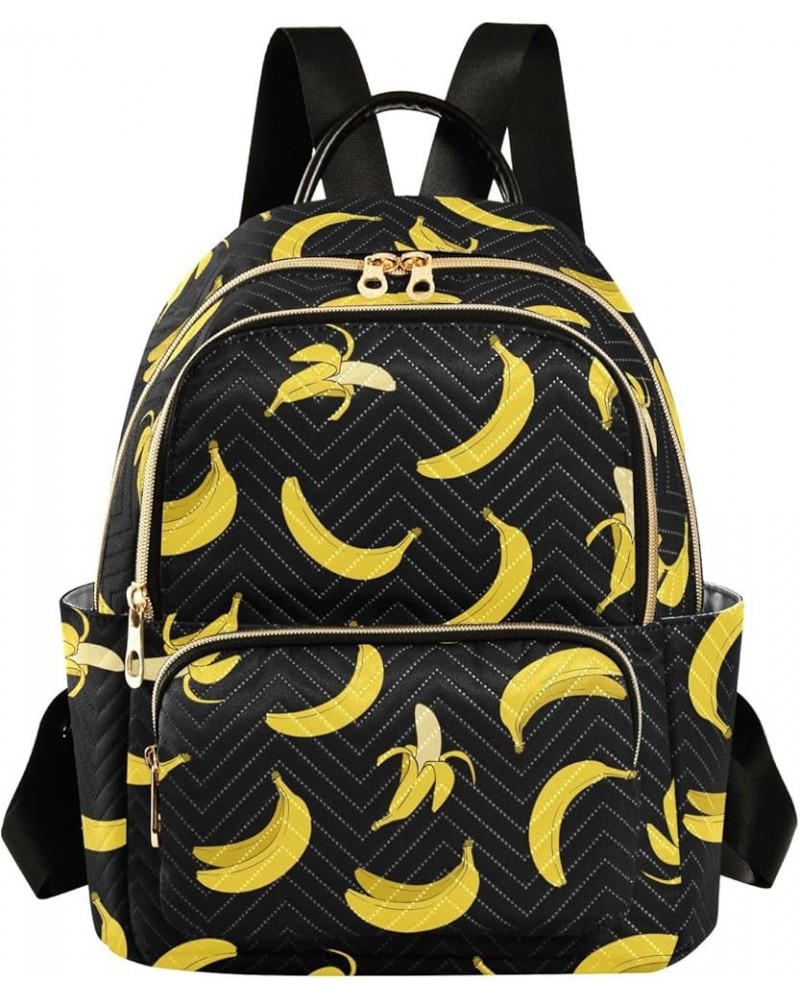 Cartoon Bananas Black Quilted Backpack for Women Travel Bags Shoulder Bag Purse for Nurse Daily Work S Small $12.40 Backpacks