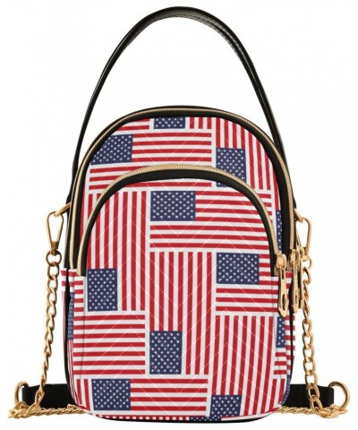 American Flag Pattern Quilted Crossbody Bag for Women, Small Cell Phone Bag Shoulder Handbags Purse with Leather Strap $15.07...