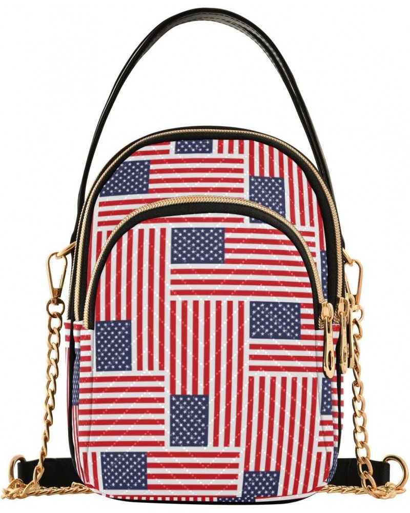 American Flag Pattern Quilted Crossbody Bag for Women, Small Cell Phone Bag Shoulder Handbags Purse with Leather Strap $15.07...