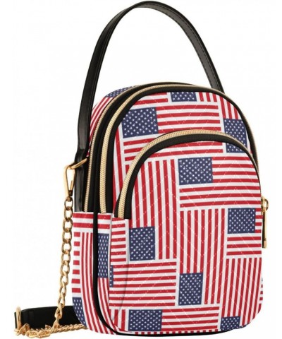 American Flag Pattern Quilted Crossbody Bag for Women, Small Cell Phone Bag Shoulder Handbags Purse with Leather Strap $15.07...