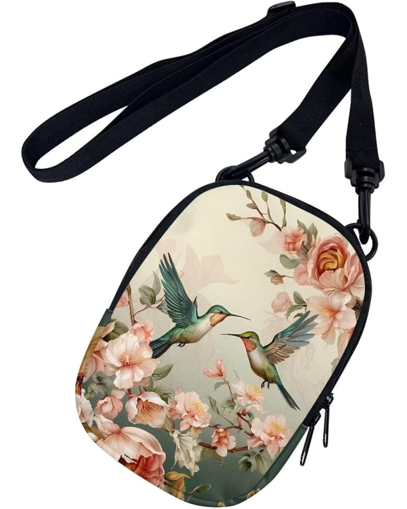 Small Message Bag Women Shoulder Bag with Adjustable Staps, Sling Phone Bag Crossbody Satchel Purse Wallet Hummingbird Flower...