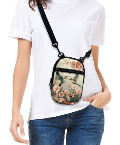 Small Message Bag Women Shoulder Bag with Adjustable Staps, Sling Phone Bag Crossbody Satchel Purse Wallet Hummingbird Flower...