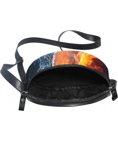 American Football Fireball Crossbody Bag Small Canvas Shoulder Round Bag for Women $10.82 Shoulder Bags