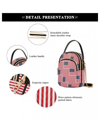 American Flag Pattern Quilted Crossbody Bag for Women, Small Cell Phone Bag Shoulder Handbags Purse with Leather Strap $15.07...