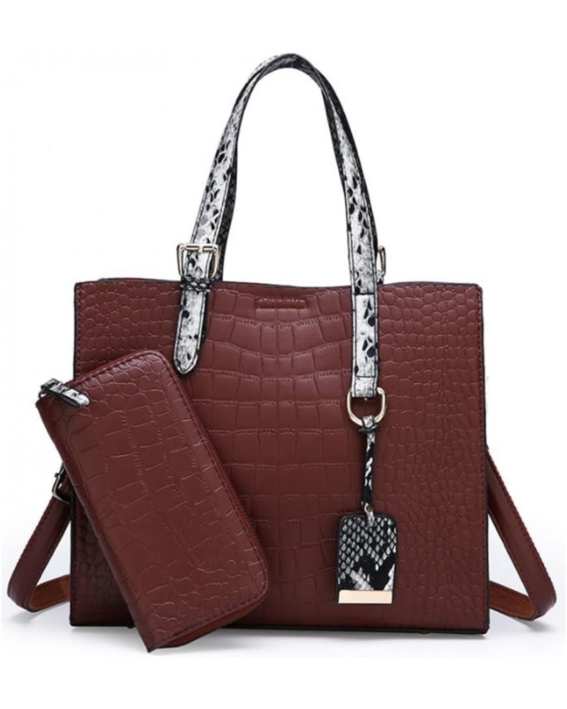 Women Vintage 2pcs Handbag and Purse PU Crocodile Pattern Tote Shoulder Bag Clutch Wallet Dark Brown $23.09 Totes