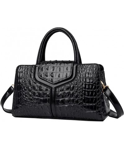 Top Handle Handbags Women Purse Crocodile Pattern Faux Leather Tote Bags Satchel Bags Zipper&Flap Handbag Shoulder Bag Black ...