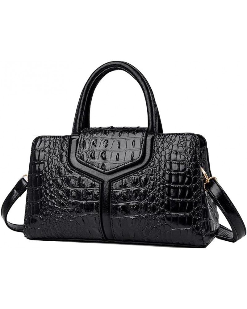 Top Handle Handbags Women Purse Crocodile Pattern Faux Leather Tote Bags Satchel Bags Zipper&Flap Handbag Shoulder Bag Black ...