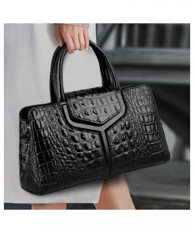 Top Handle Handbags Women Purse Crocodile Pattern Faux Leather Tote Bags Satchel Bags Zipper&Flap Handbag Shoulder Bag Black ...