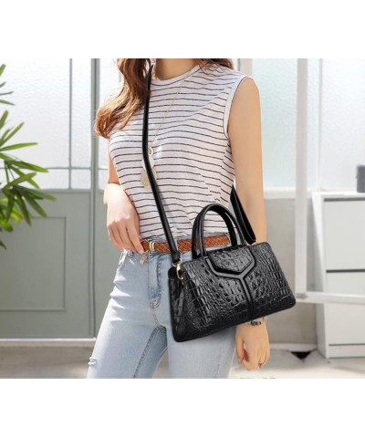 Top Handle Handbags Women Purse Crocodile Pattern Faux Leather Tote Bags Satchel Bags Zipper&Flap Handbag Shoulder Bag Black ...