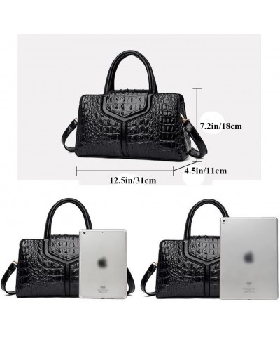 Top Handle Handbags Women Purse Crocodile Pattern Faux Leather Tote Bags Satchel Bags Zipper&Flap Handbag Shoulder Bag Black ...