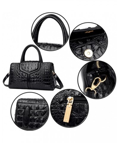 Top Handle Handbags Women Purse Crocodile Pattern Faux Leather Tote Bags Satchel Bags Zipper&Flap Handbag Shoulder Bag Black ...