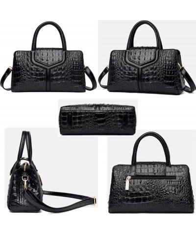 Top Handle Handbags Women Purse Crocodile Pattern Faux Leather Tote Bags Satchel Bags Zipper&Flap Handbag Shoulder Bag Black ...