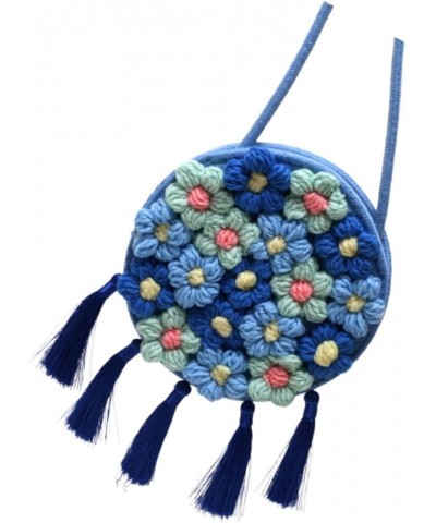 Flower Woven Bag Straw Beach Bags for Women Crossbody Handbag Coin Bag Pocket Cotton Linen Blue Lipstick (Color : Blue-1, Siz...