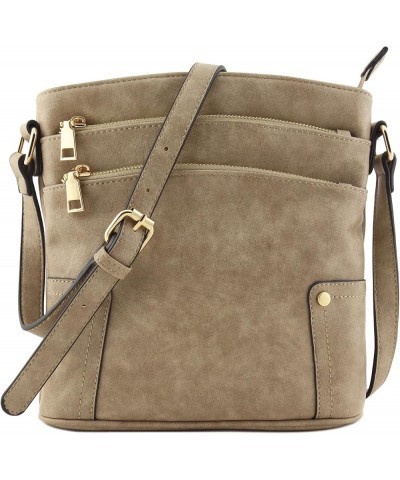 Triple Zip Pocket Medium Crossbody Bag Light Taupe $11.02 Crossbody Bags