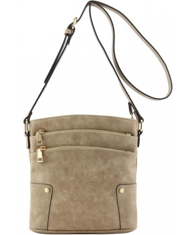 Triple Zip Pocket Medium Crossbody Bag Light Taupe $11.02 Crossbody Bags