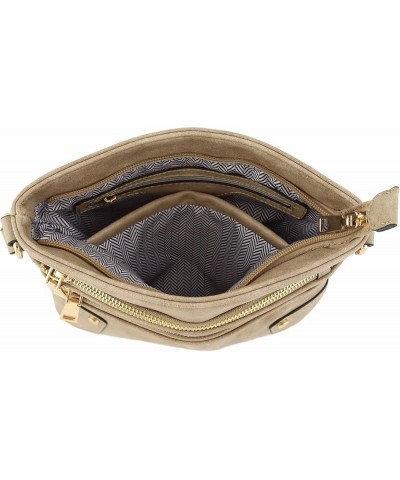 Triple Zip Pocket Medium Crossbody Bag Light Taupe $11.02 Crossbody Bags