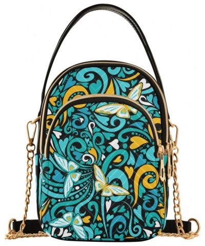 Yellow Leaves and Blue Butterflies Small Crossbody Bag Quilted Handbags for Women Chain Shoulder Bag $12.48 Shoulder Bags