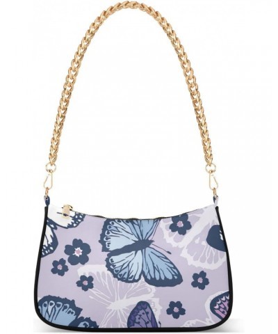 Flying Blue Purple Butterfly Shoulder Bag for Women Chain Handbags with Zipper Womens Tote Chain Bag $16.19 Shoulder Bags