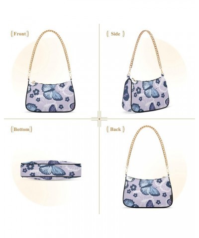 Flying Blue Purple Butterfly Shoulder Bag for Women Chain Handbags with Zipper Womens Tote Chain Bag $16.19 Shoulder Bags