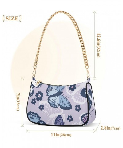 Flying Blue Purple Butterfly Shoulder Bag for Women Chain Handbags with Zipper Womens Tote Chain Bag $16.19 Shoulder Bags