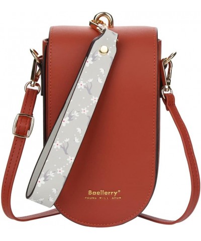 Women's long wallet, one-shoulder messenger bag, vertical mobile phone bag, Korean buckle clutch,Red-brown $13.16 Shoulder Bags