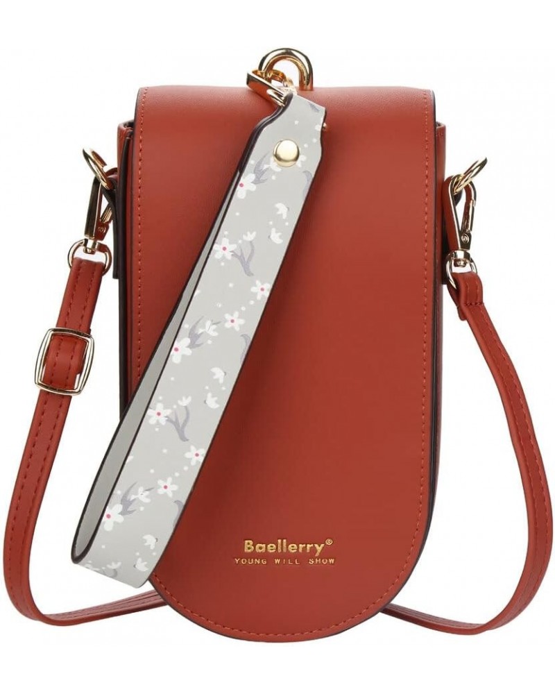 Women's long wallet, one-shoulder messenger bag, vertical mobile phone bag, Korean buckle clutch,Red-brown $13.16 Shoulder Bags